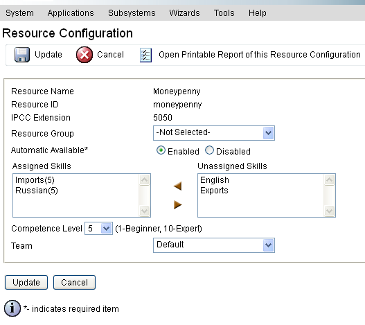 UCCX Resource Configuration Screenshot